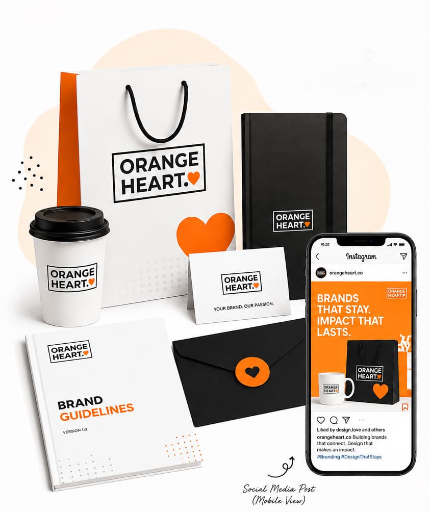 Orange Heart - Complete Branding Packaging and Stationery Mockup