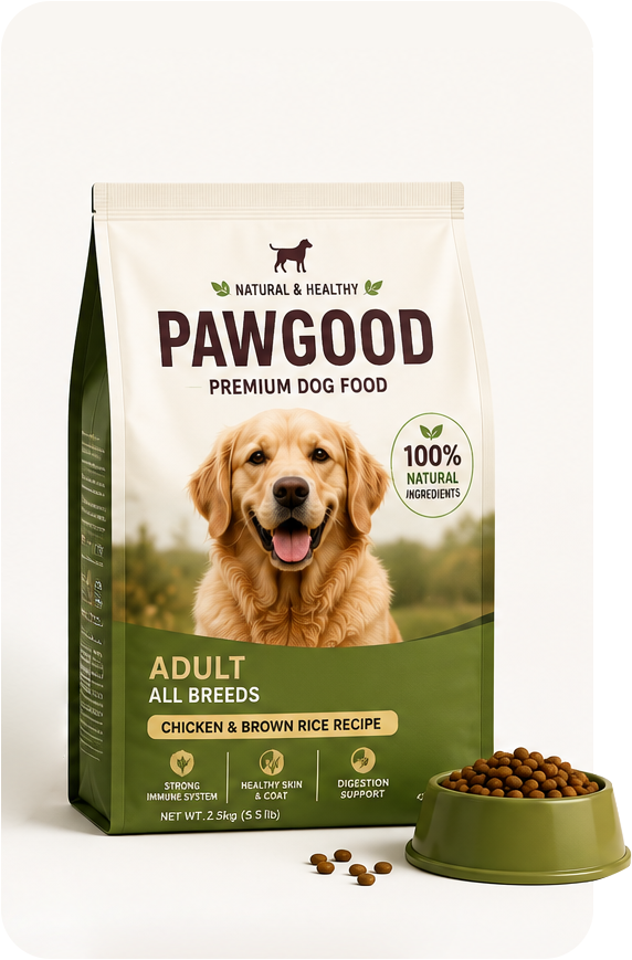 2. Create Amazing Products - PAWGOOD Dog Food Package Mockup Card
